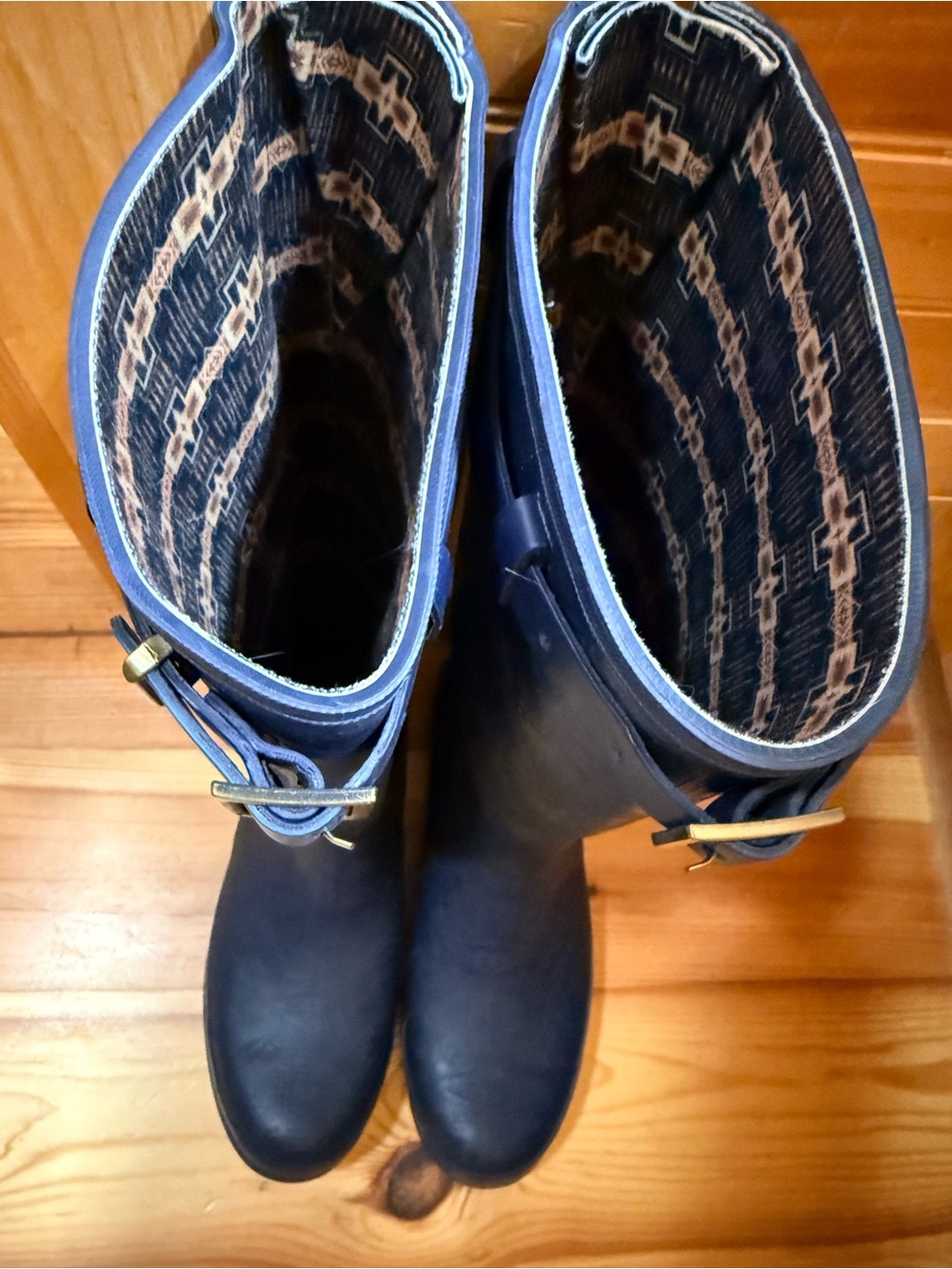 Pendleton Tall Navy Rain Boots with Buckle Detail - Picture 4 of 8